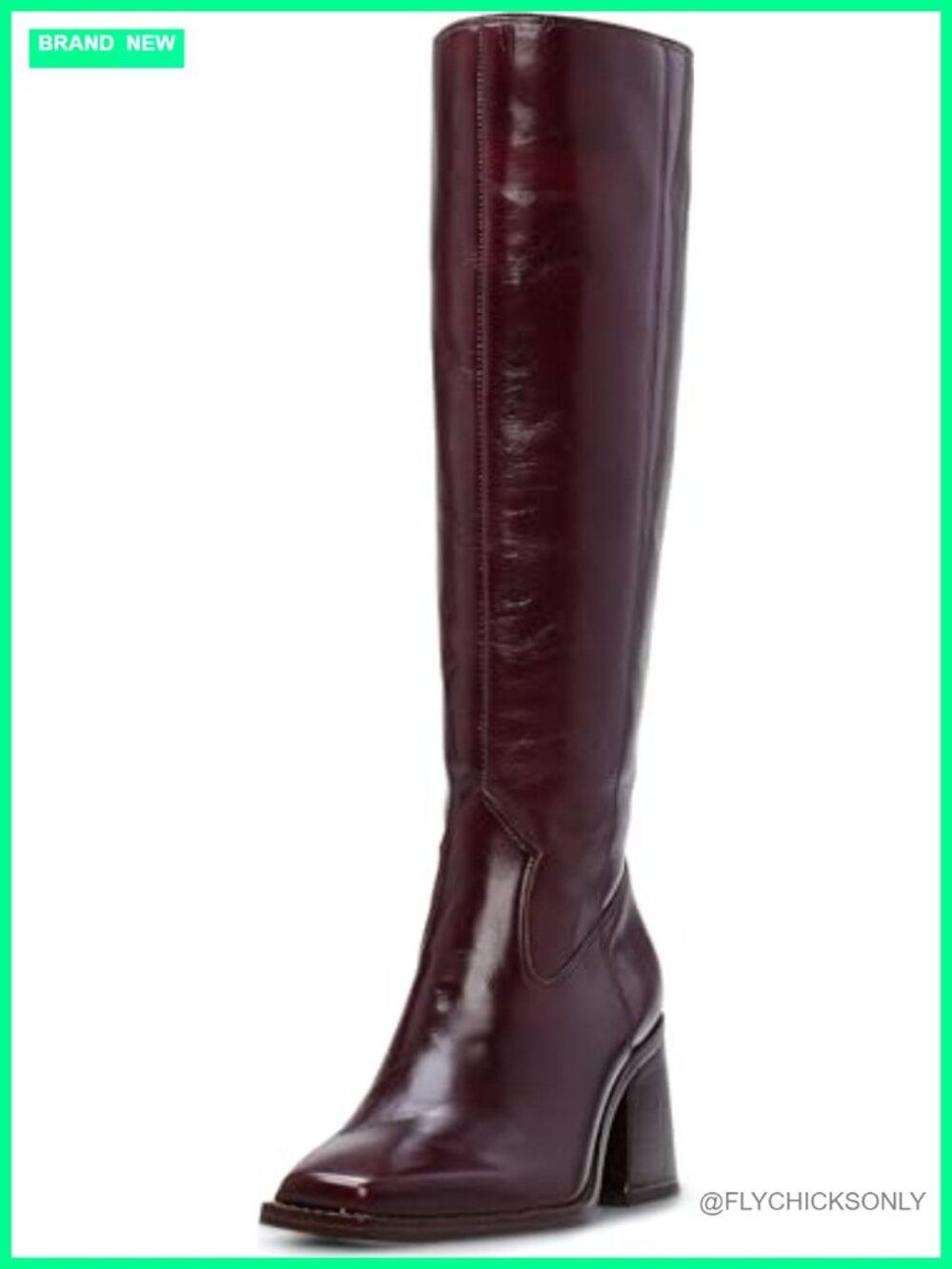 Leather Knee High Stacked Heel Boot Equestrian Block Heel Snip Toe